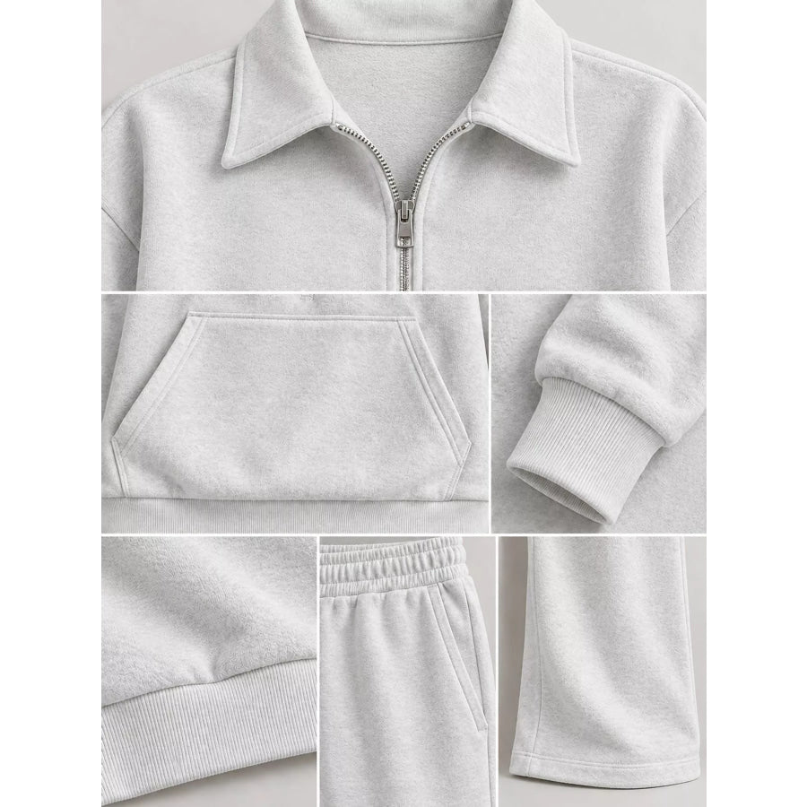 Casual Half-Zip Sweatshirt and Wide-Leg Pants Set Apparel Accessories