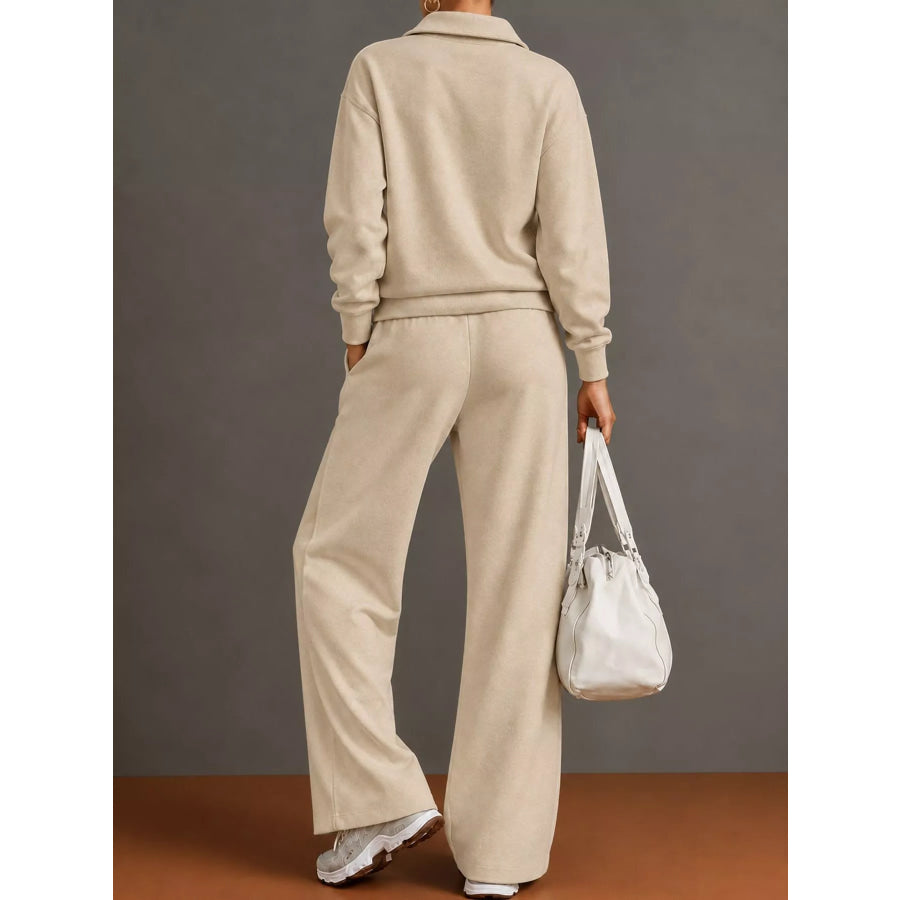 Casual Half-Zip Sweatshirt and Wide-Leg Pants Set Apparel Accessories