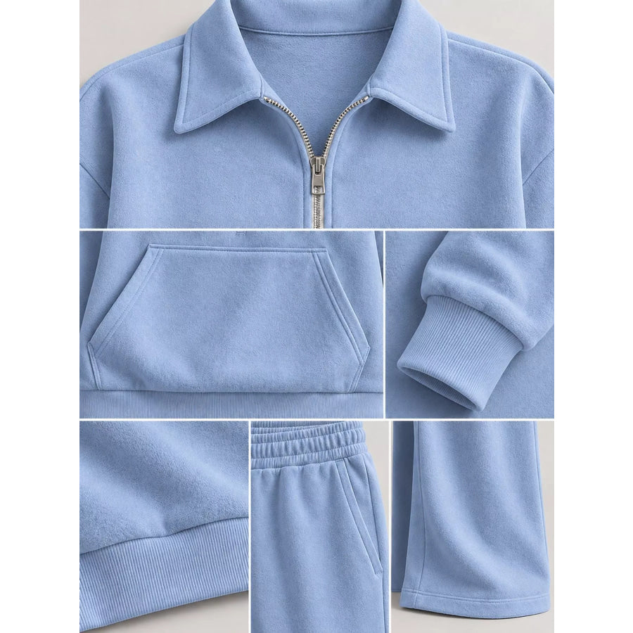 Casual Half-Zip Sweatshirt and Wide-Leg Pants Set Apparel Accessories