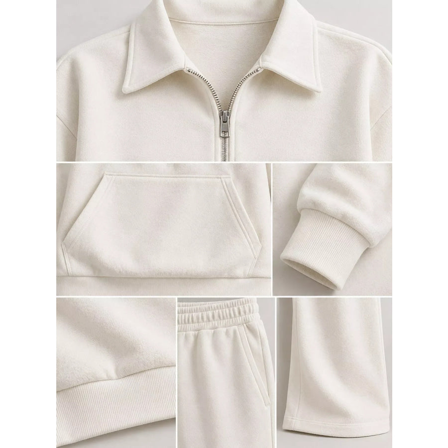 Casual Half-Zip Sweatshirt and Wide-Leg Pants Set Apparel Accessories