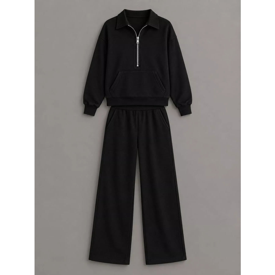 Casual Half-Zip Sweatshirt and Wide-Leg Pants Set Apparel Accessories