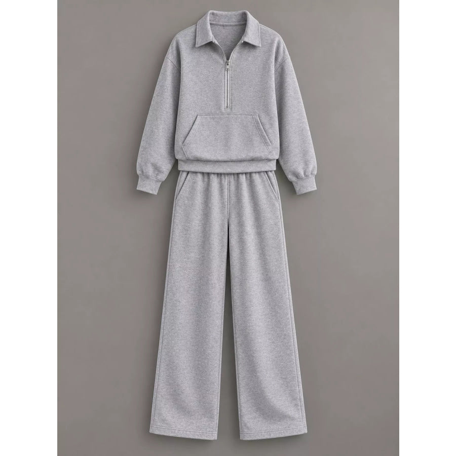 Casual Half-Zip Sweatshirt and Wide-Leg Pants Set Apparel Accessories