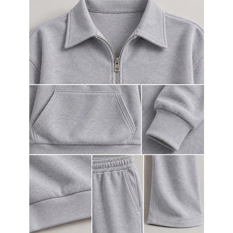 Casual Half-Zip Sweatshirt and Wide-Leg Pants Set Apparel Accessories