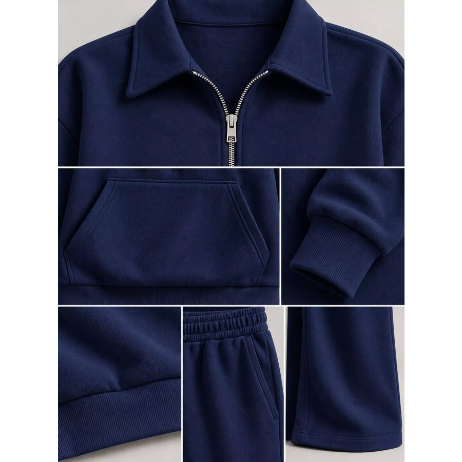 Casual Half-Zip Sweatshirt and Wide-Leg Pants Set Apparel Accessories