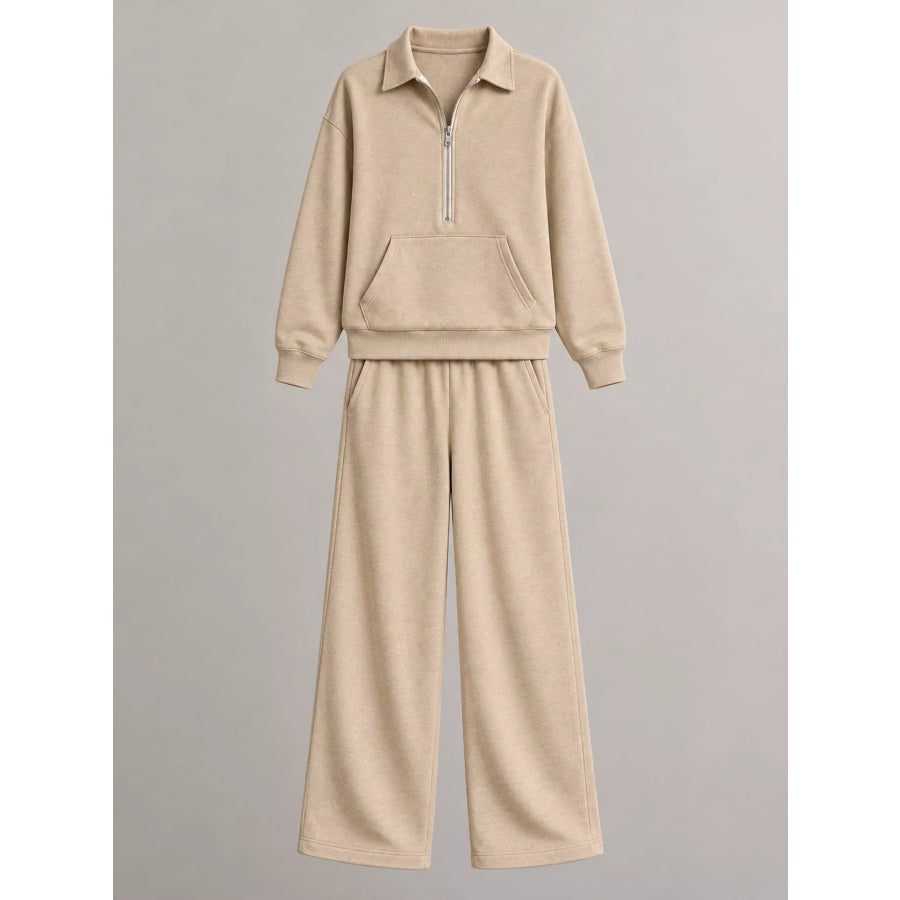 Casual Half-Zip Sweatshirt and Wide-Leg Pants Set Apparel Accessories