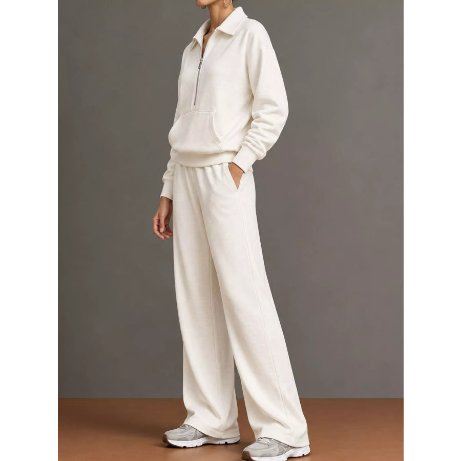 Casual Half-Zip Sweatshirt and Wide-Leg Pants Set Apparel Accessories
