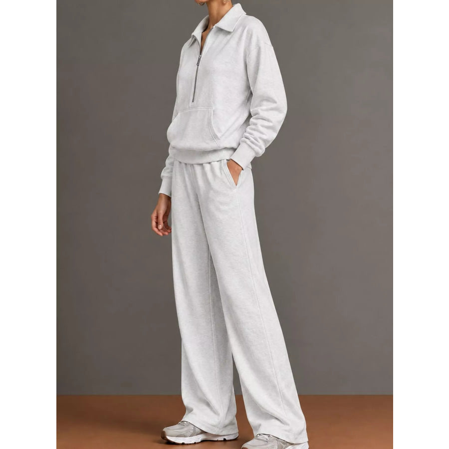 Casual Half-Zip Sweatshirt and Wide-Leg Pants Set Apparel Accessories
