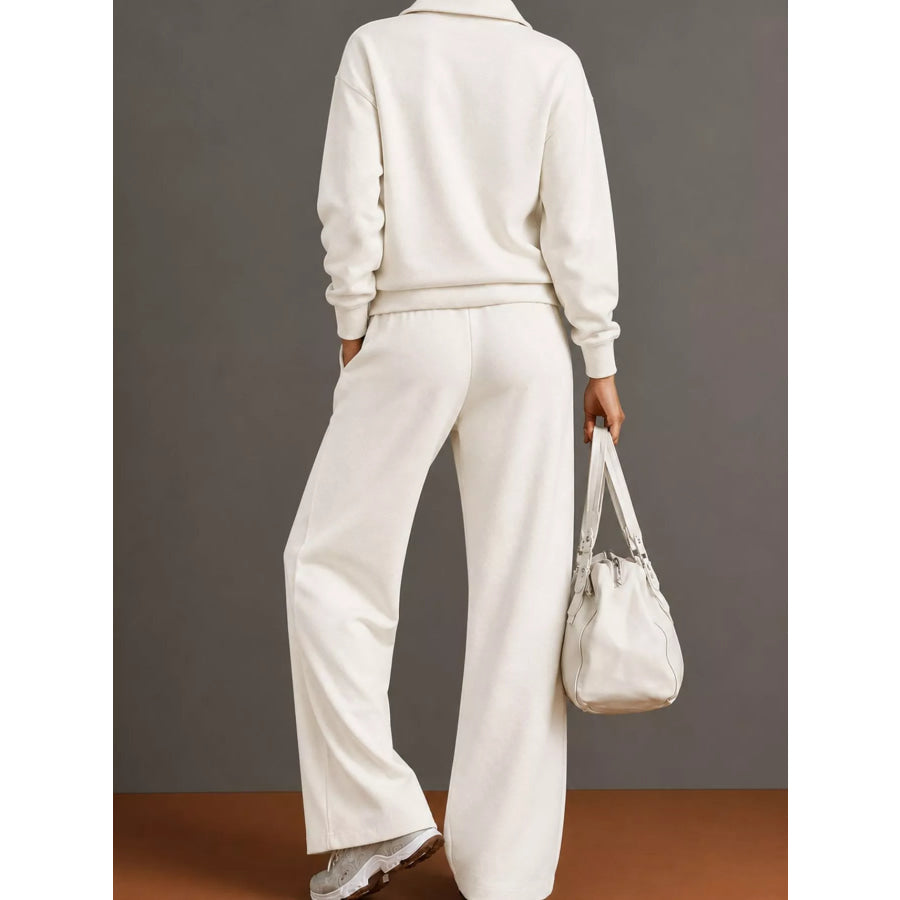 Casual Half-Zip Sweatshirt and Wide-Leg Pants Set Apparel Accessories
