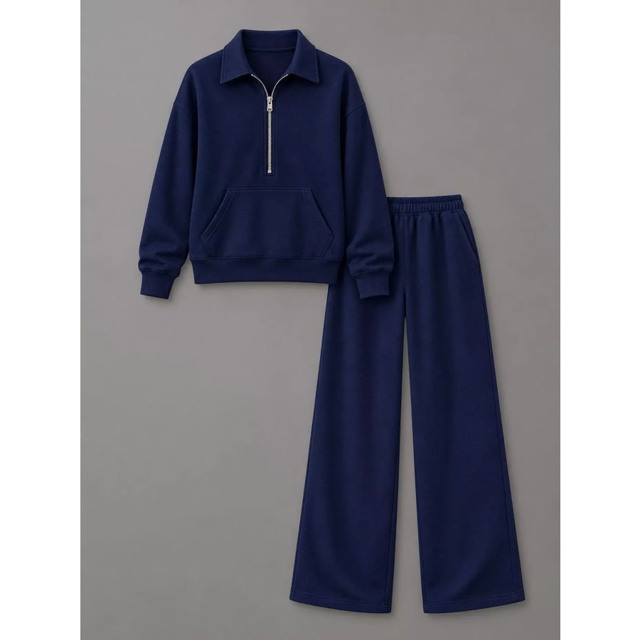 Casual Half-Zip Sweatshirt and Wide-Leg Pants Set Apparel Accessories