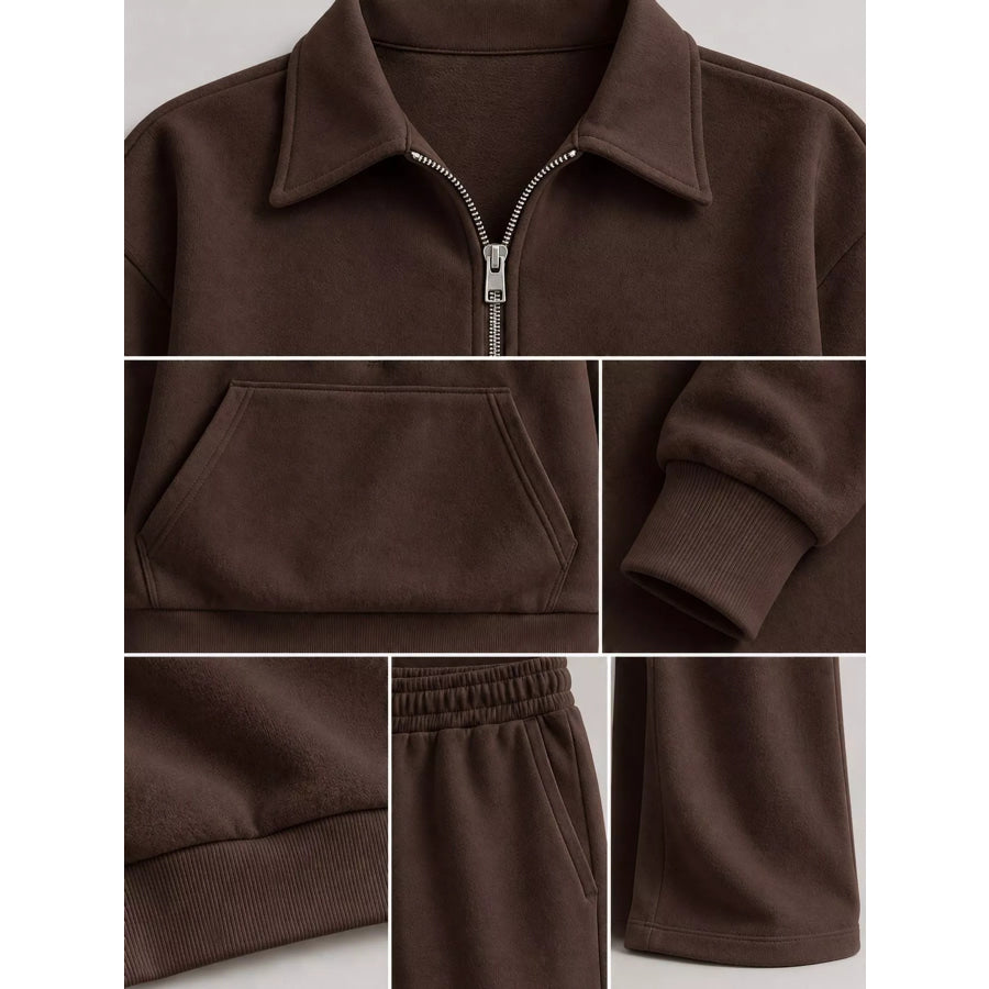 Casual Half-Zip Sweatshirt and Wide-Leg Pants Set Apparel Accessories
