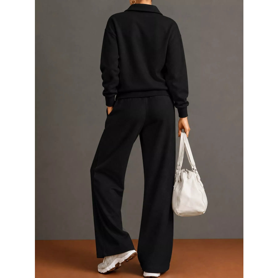 Casual Half-Zip Sweatshirt and Wide-Leg Pants Set Apparel Accessories