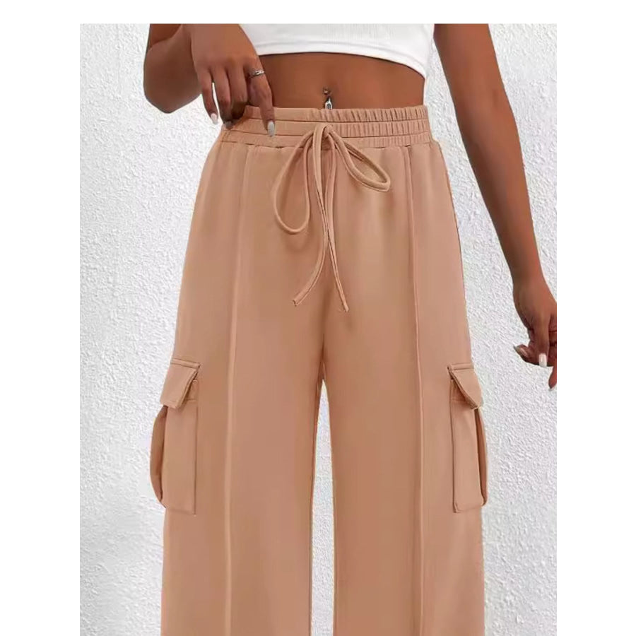 Casual High Waist Cargo Pants with Drawstring Apparel and Accessories