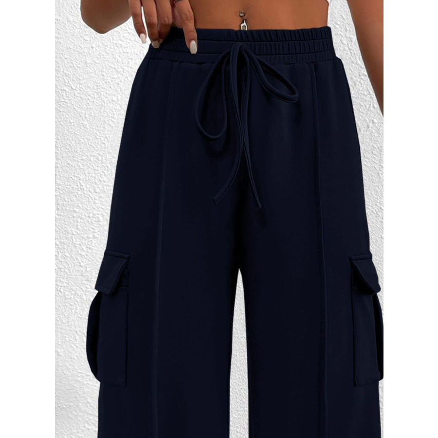 Casual High Waist Cargo Pants with Drawstring Apparel and Accessories