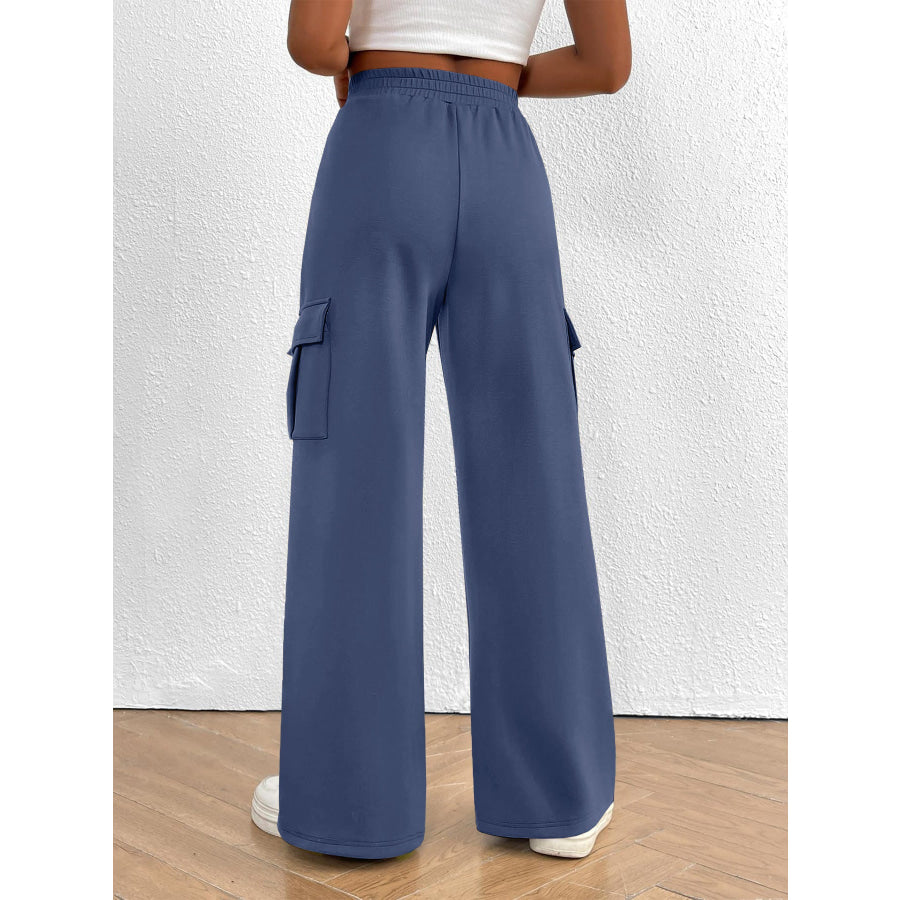 Casual High Waist Cargo Pants with Drawstring Blue / S Apparel and Accessories