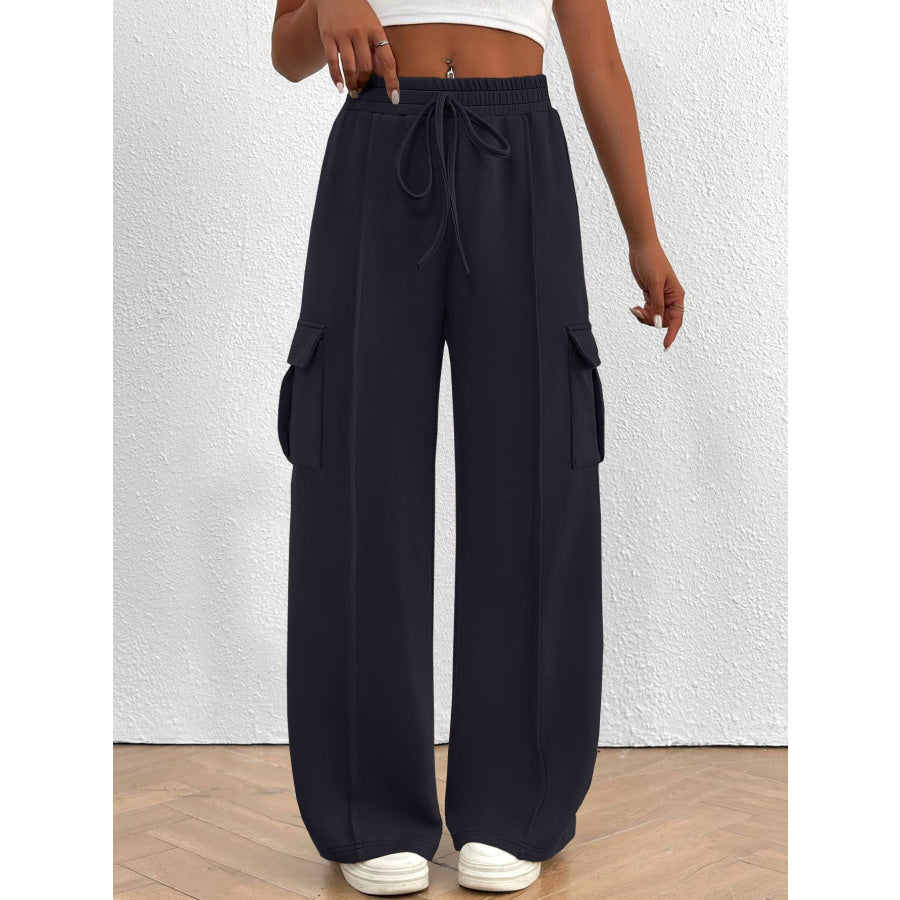 Casual High Waist Cargo Pants with Drawstring Gray / S Apparel and Accessories