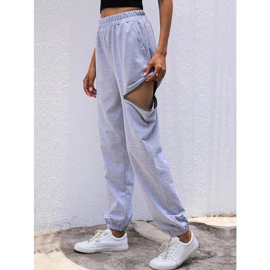 Casual High Waist Cutout Joggers Light Gray / S Apparel and Accessories