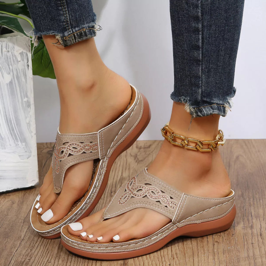 Casual Hollow-Out Thong Sandals Gray / 36 Apparel and Accessories