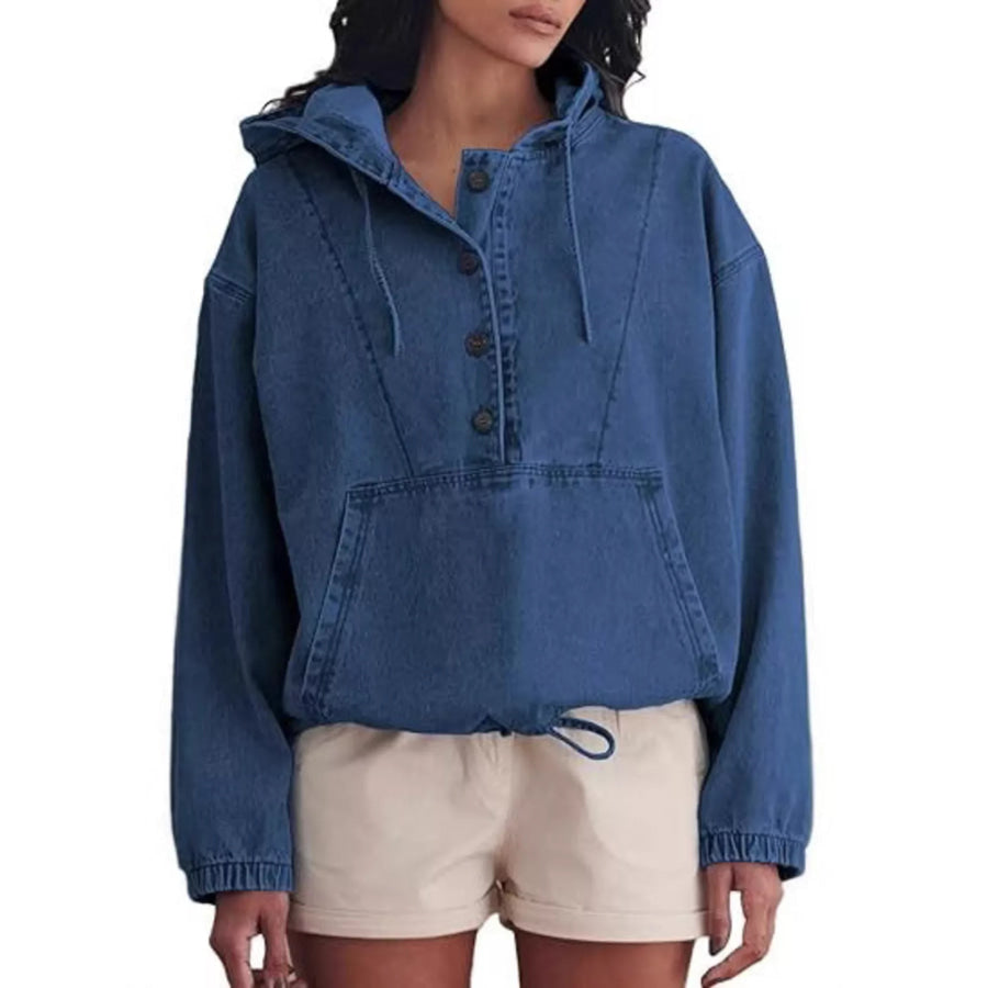 Casual Hooded Kangaroo Pocket Denim Jacket Dark Blue / S Apparel and Accessories