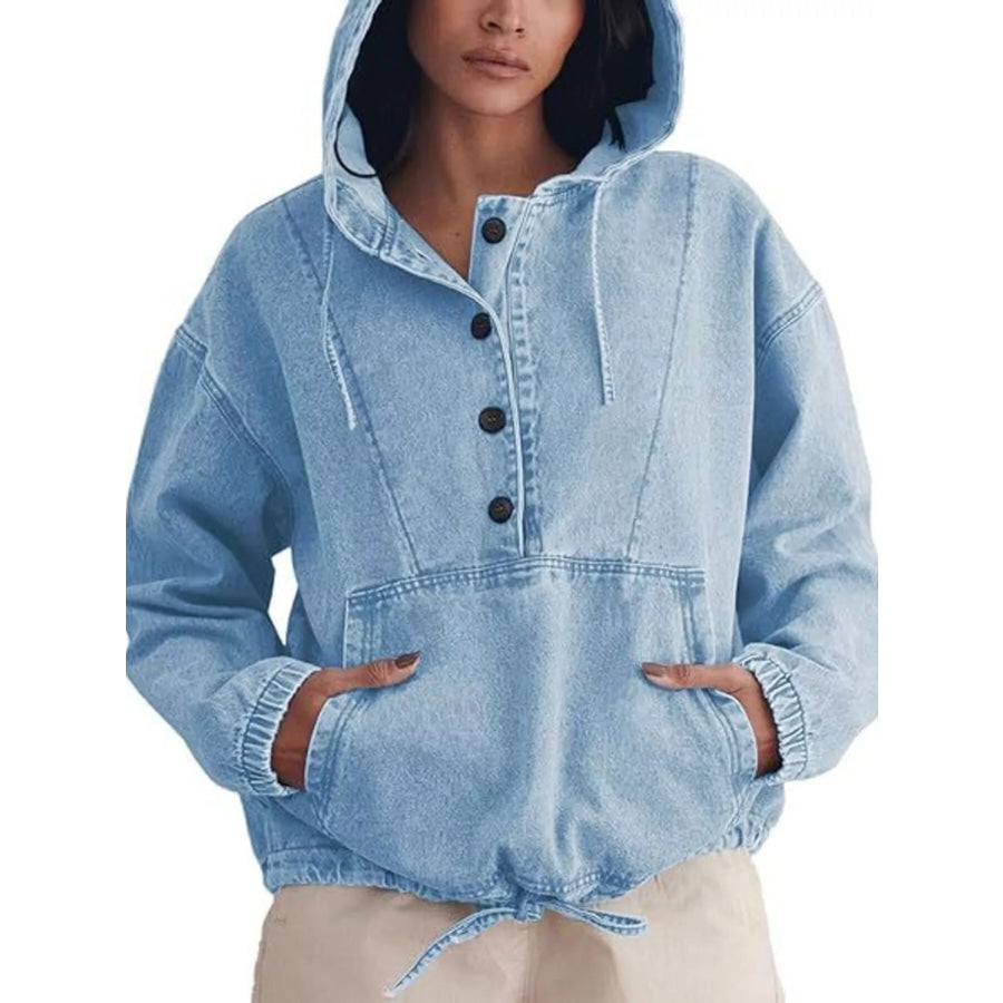 Casual Hooded Kangaroo Pocket Denim Jacket Light Blue / S Apparel and Accessories