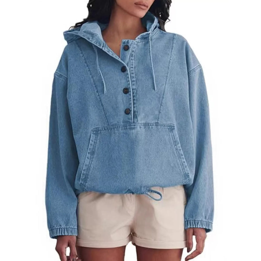 Casual Hooded Kangaroo Pocket Denim Jacket Medium Blue / S Apparel and Accessories