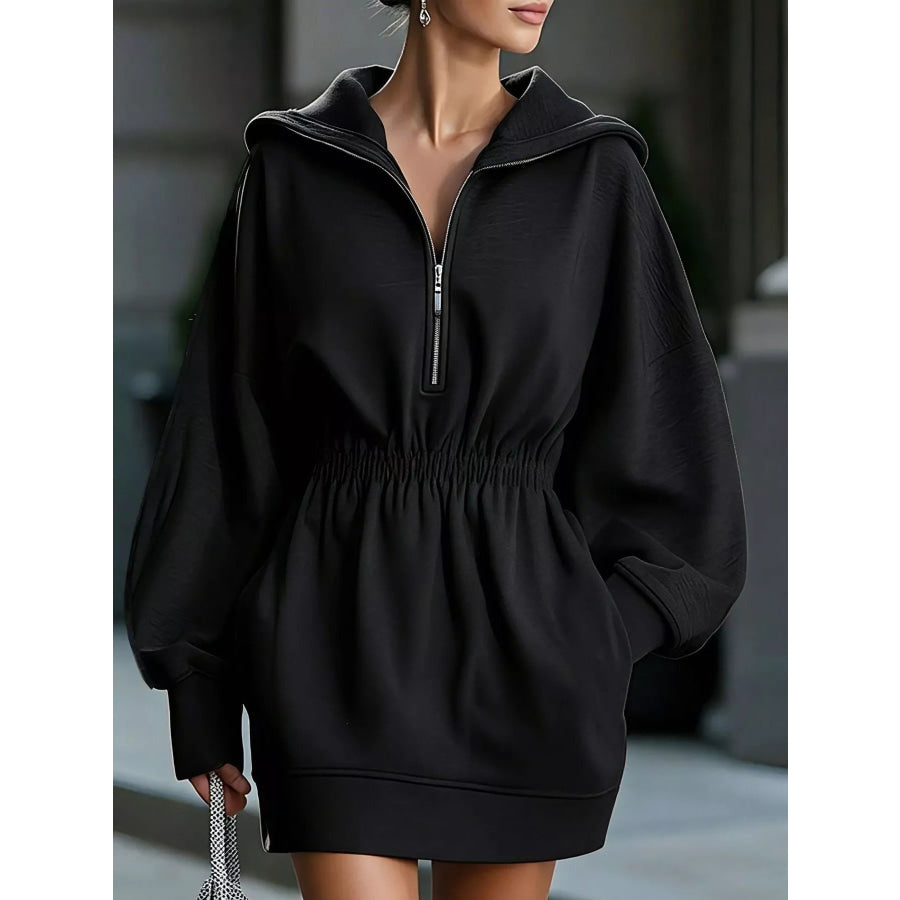 Casual Hooded Quarter-Zip Sweatshirt Dress Apparel and Accessories