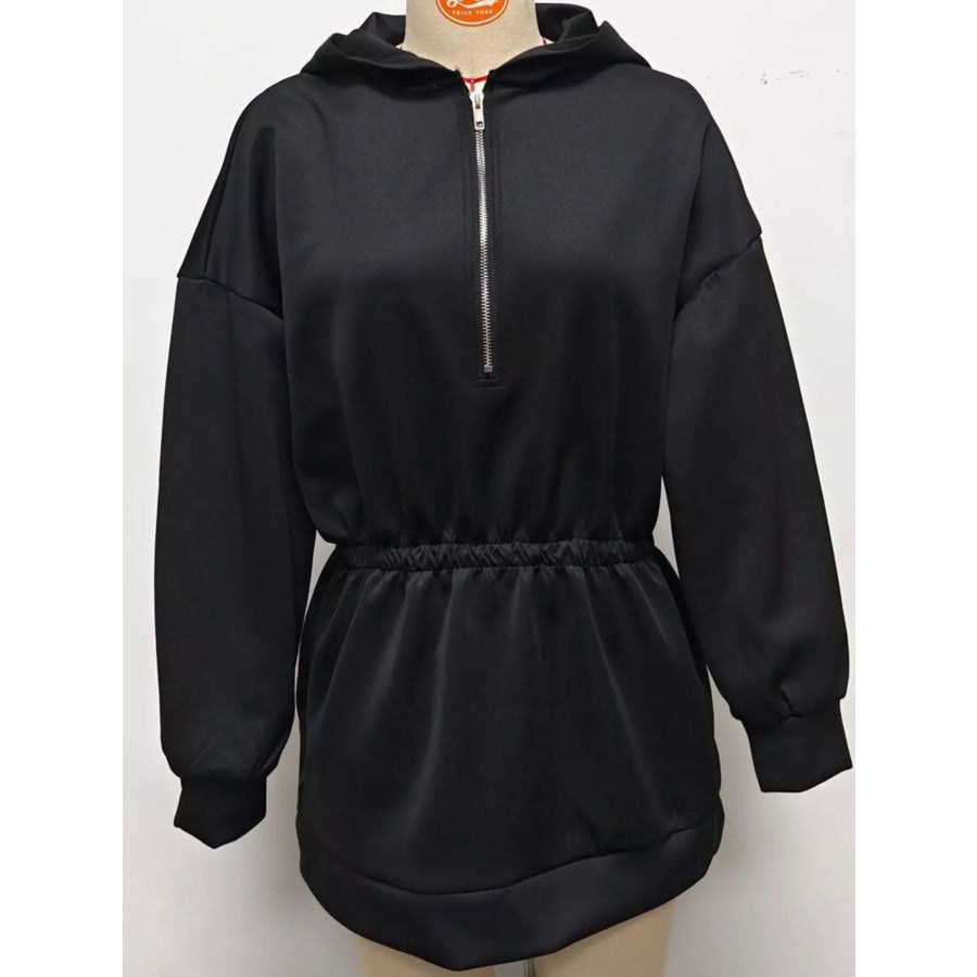 Casual Hooded Quarter-Zip Sweatshirt Dress Black / S Apparel and Accessories