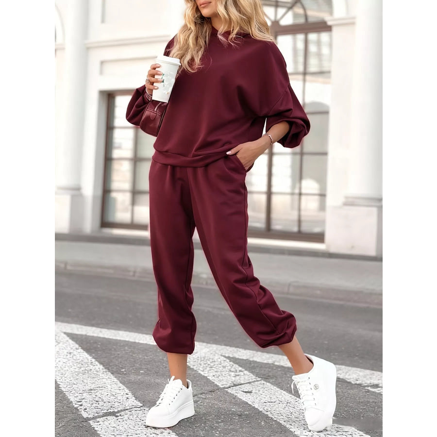Casual Hoodie and Cropped Pants Set Red / S Apparel and Accessories