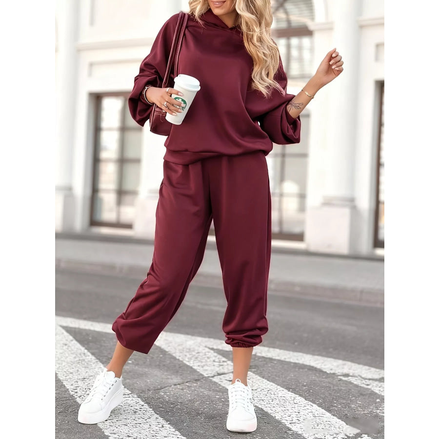 Casual Hoodie and Cropped Pants Set Red / S Apparel and Accessories