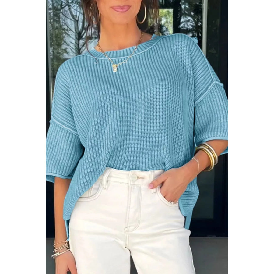 Casual Knit Half Sleeve Sweater Apparel and Accessories