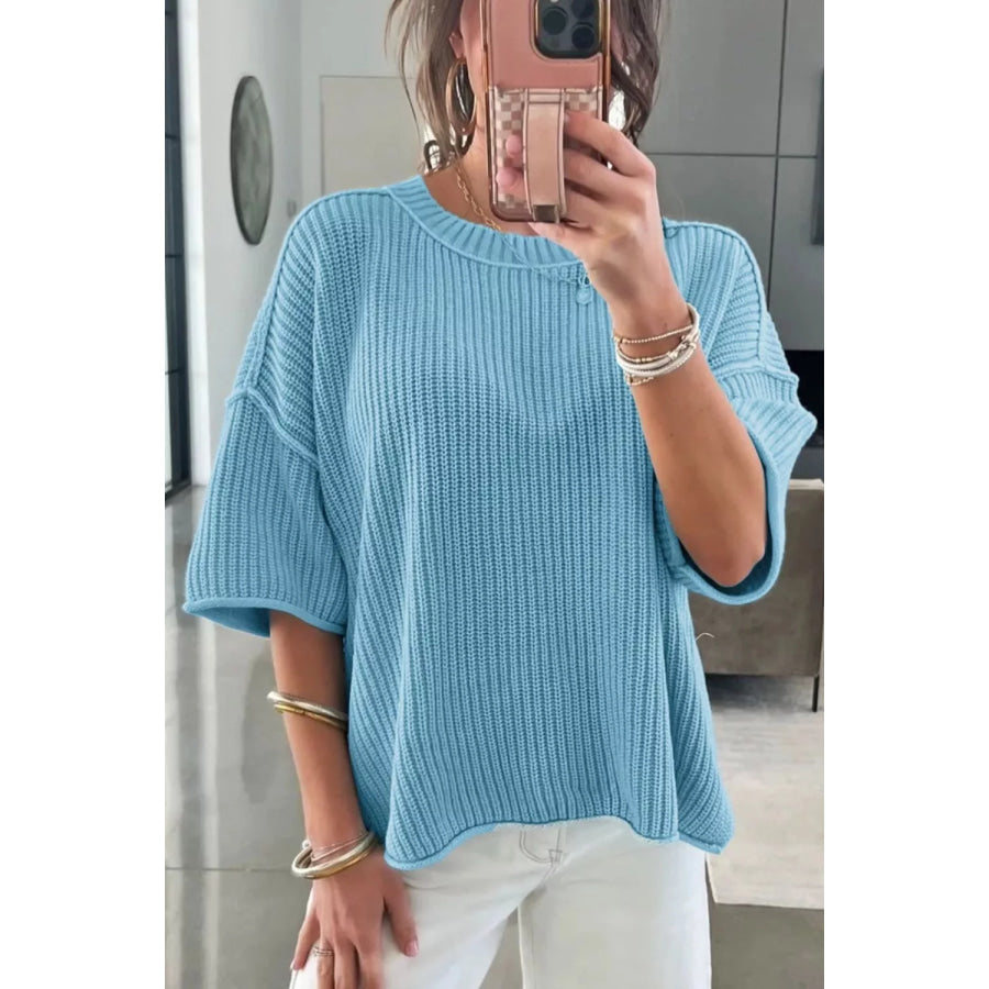 Casual Knit Half Sleeve Sweater Apparel and Accessories