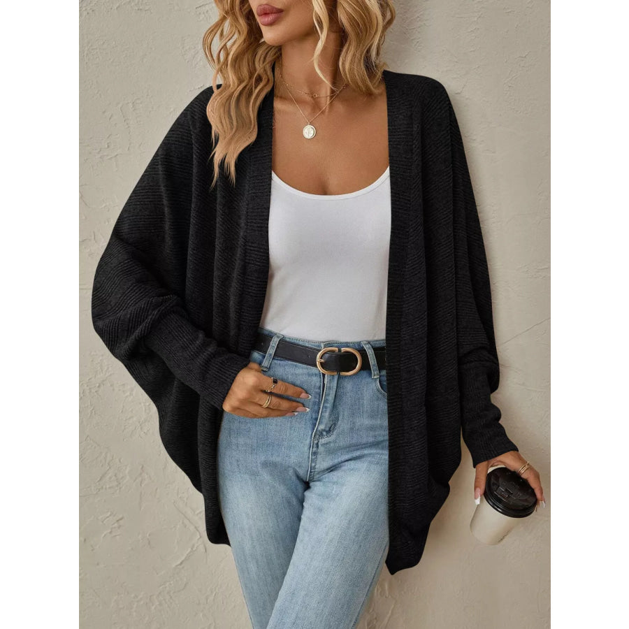 Casual Knit Open Front Cardigan Black / S Apparel and Accessories