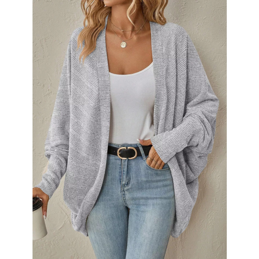 Casual Knit Open Front Cardigan Light Gray / S Apparel and Accessories