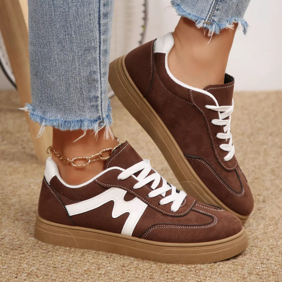 Casual Lace-Up Flats Sneakers Brown / 36 Apparel and Accessories