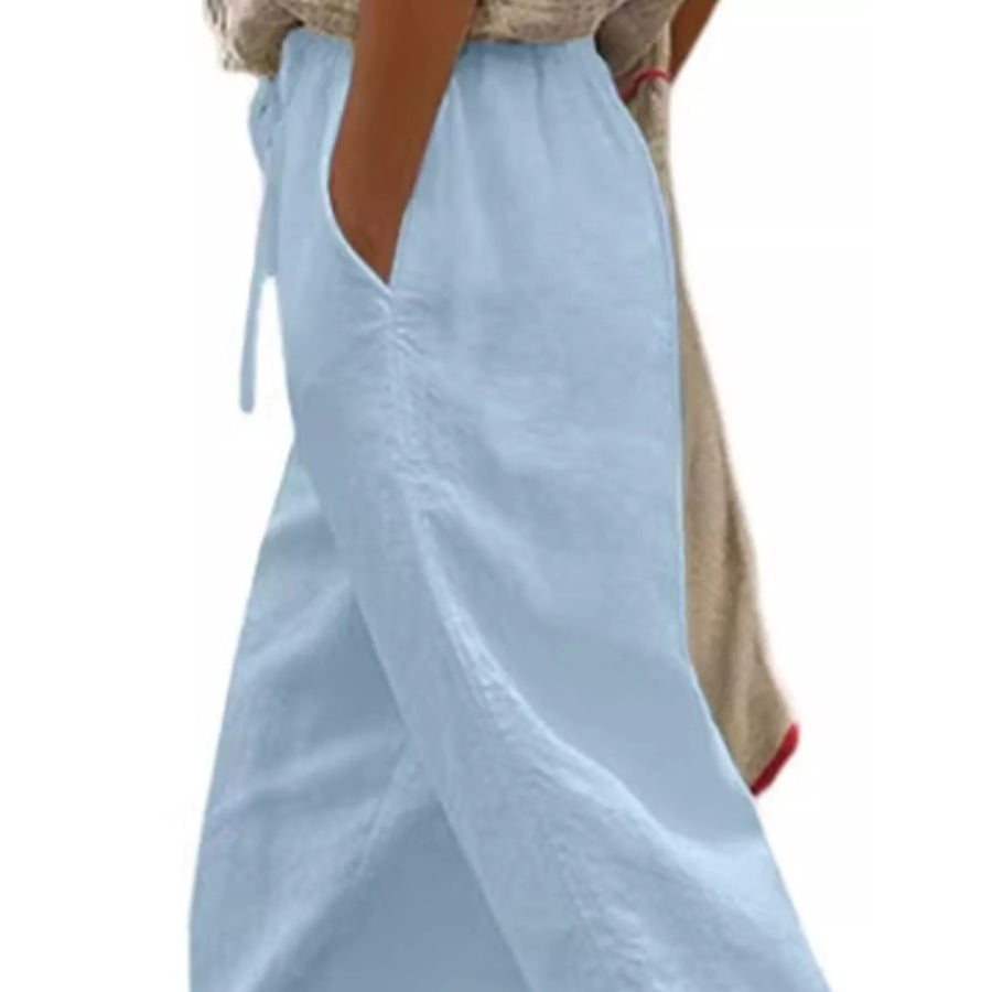 Casual Linen Drawstring Cropped Pants Apparel and Accessories