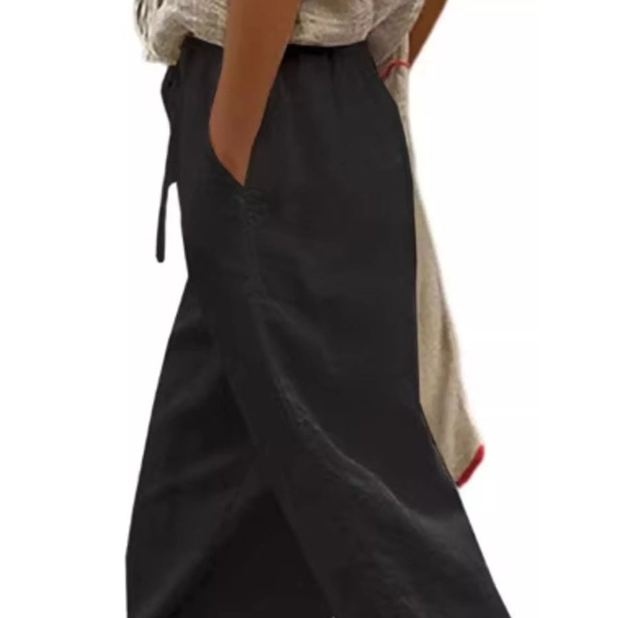 Casual Linen Drawstring Cropped Pants Apparel and Accessories