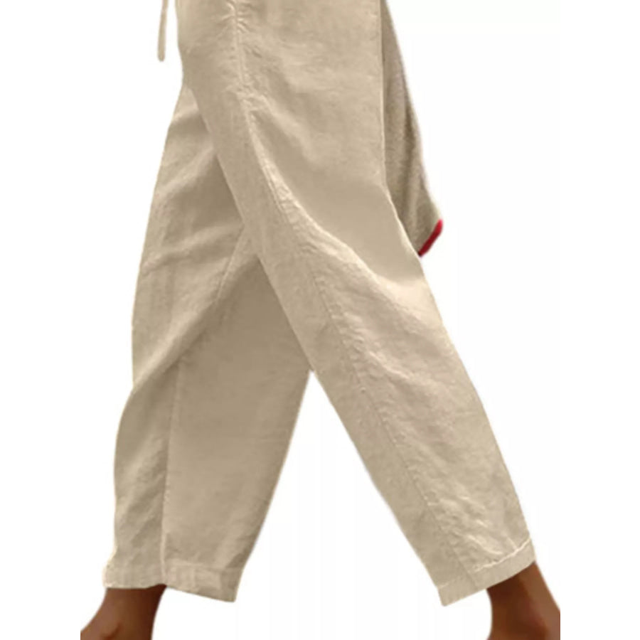 Casual Linen Drawstring Cropped Pants Apparel and Accessories