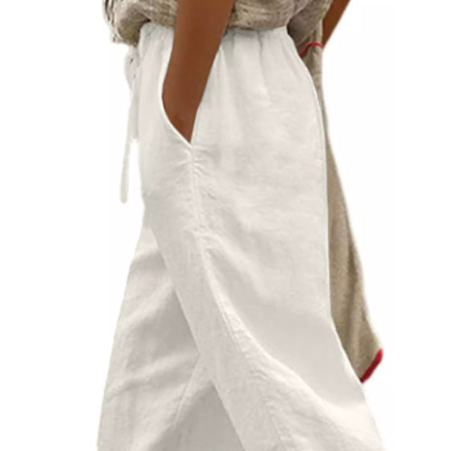 Casual Linen Drawstring Cropped Pants Apparel and Accessories