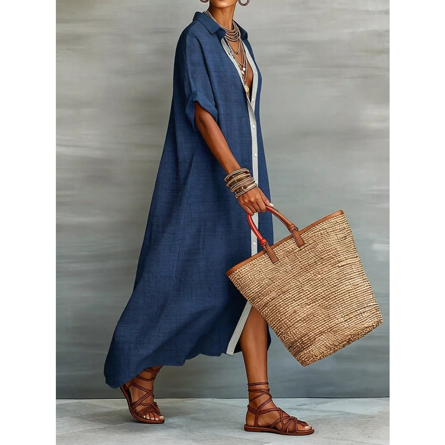 Casual Linen Shirt Dress with Button-Down Front Apparel and Accessories