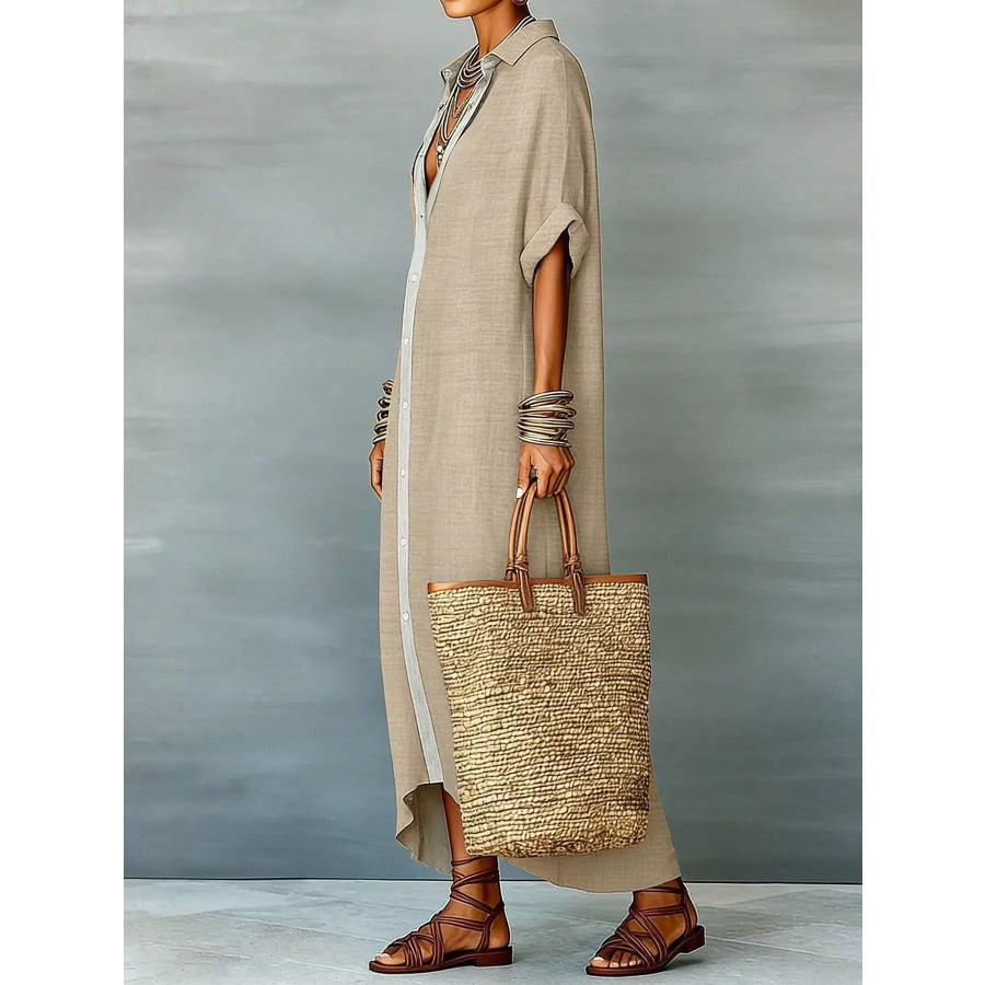 Casual Linen Shirt Dress with Button-Down Front Apparel and Accessories