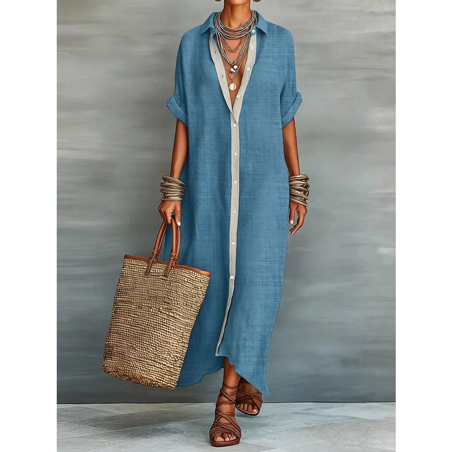Casual Linen Shirt Dress with Button-Down Front Apparel and Accessories