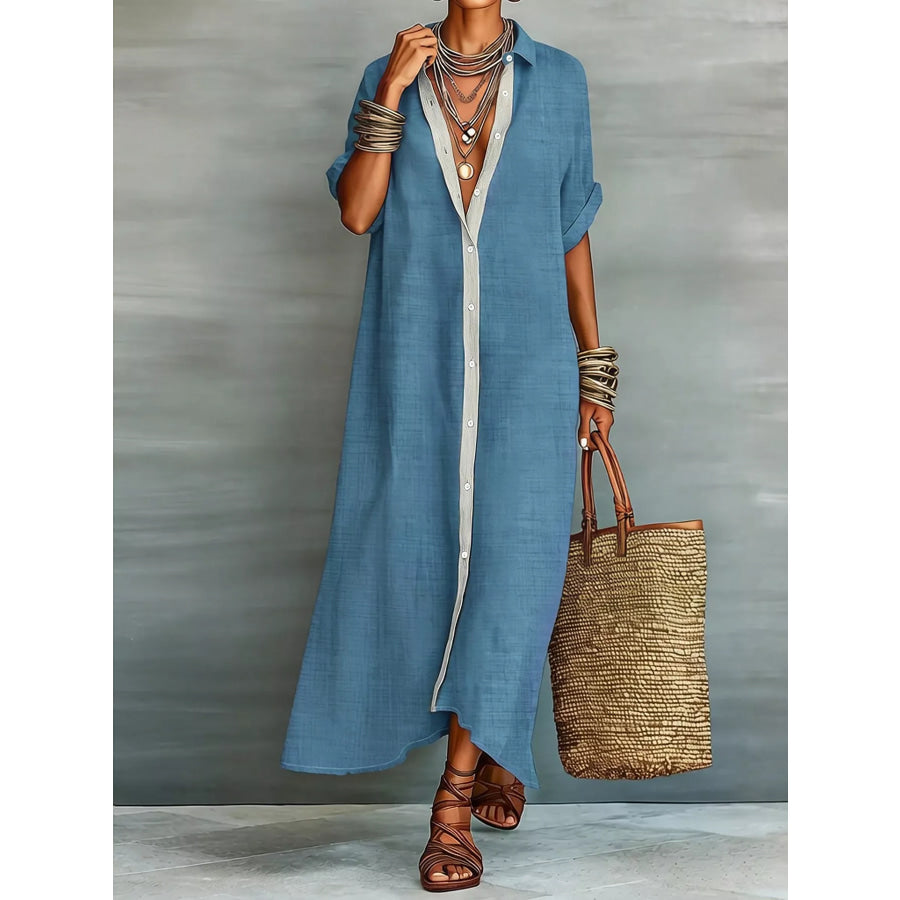 Casual Linen Shirt Dress with Button-Down Front Apparel and Accessories