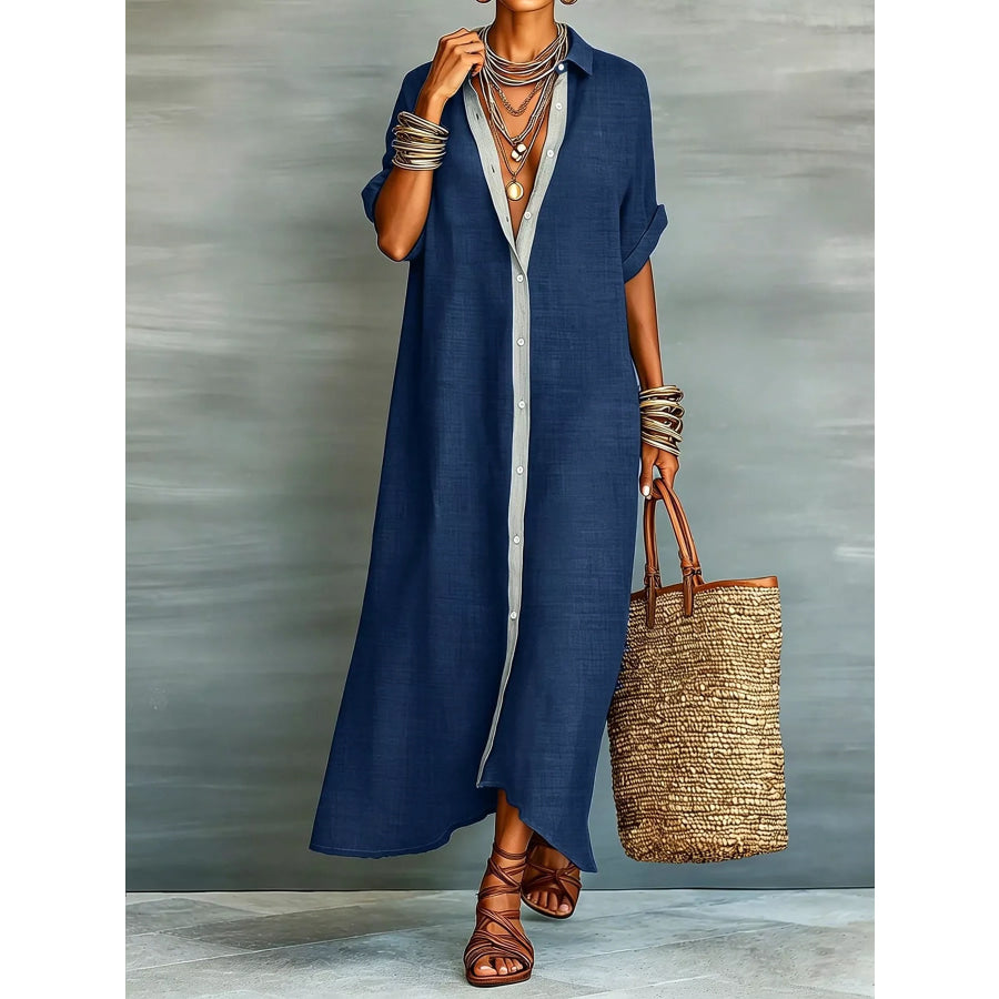 Casual Linen Shirt Dress with Button-Down Front Apparel and Accessories