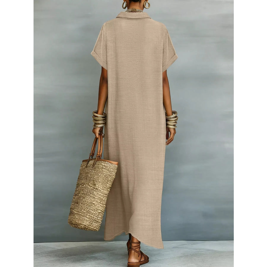 Casual Linen Shirt Dress with Button-Down Front Beige / S Apparel and Accessories