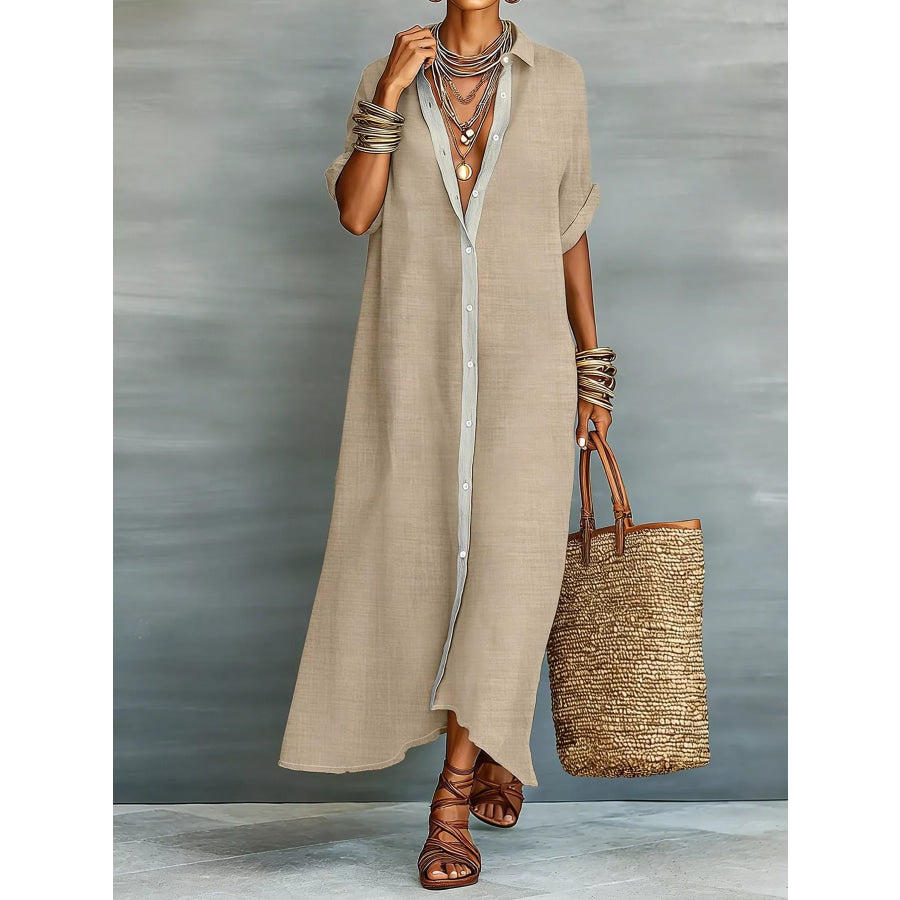 Casual Linen Shirt Dress with Button-Down Front Apparel and Accessories