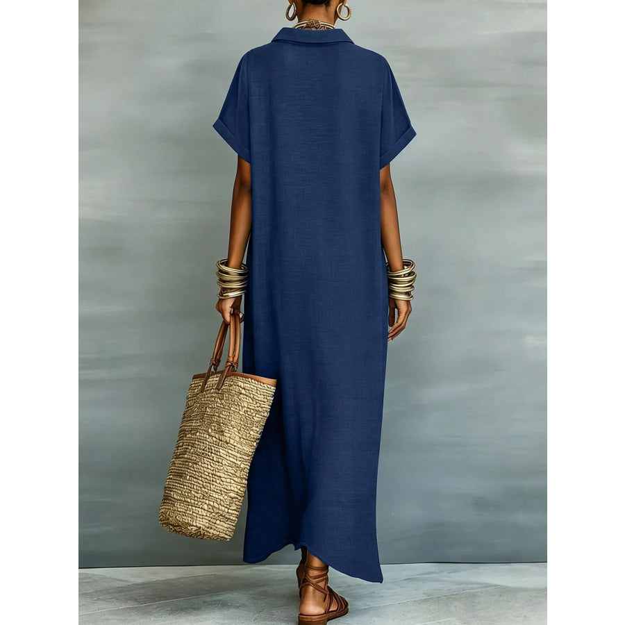 Casual Linen Shirt Dress with Button-Down Front Apparel and Accessories