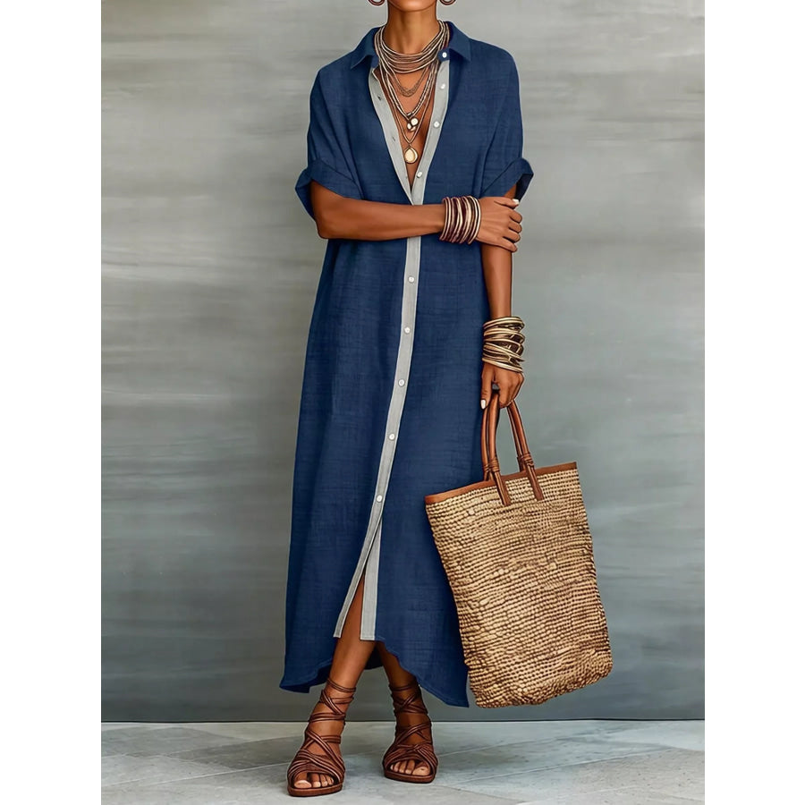 Casual Linen Shirt Dress with Button-Down Front Apparel and Accessories