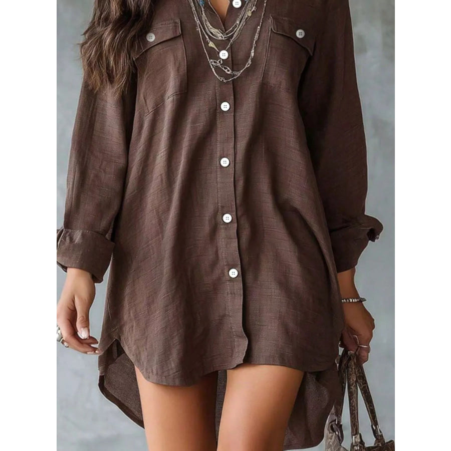 Casual Linen Shirt Dress with Pockets Apparel and Accessories