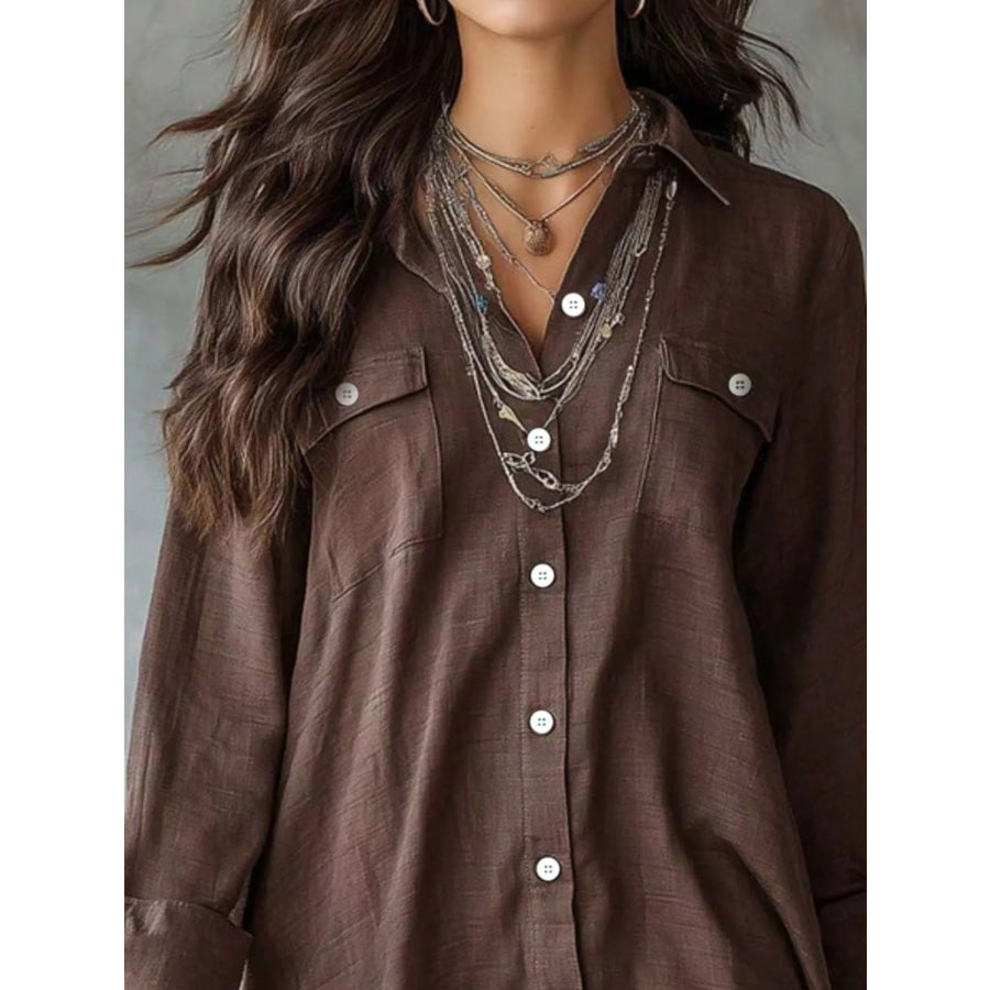 Casual Linen Shirt Dress with Pockets Apparel and Accessories