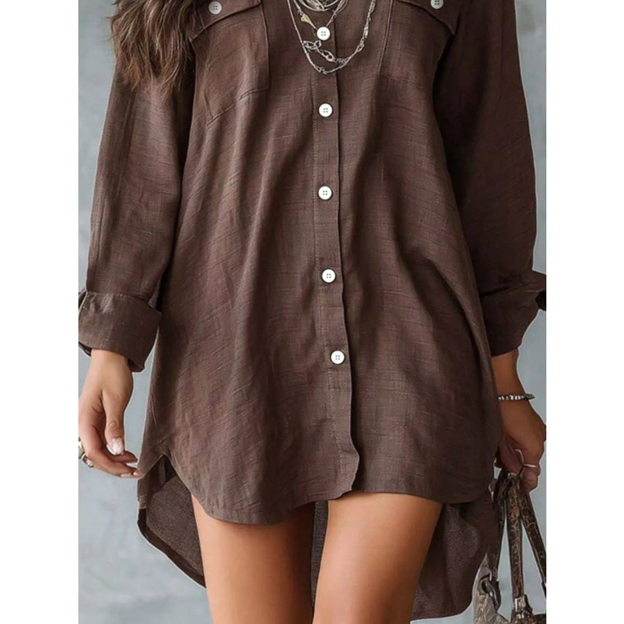 Casual Linen Shirt Dress with Pockets Apparel and Accessories