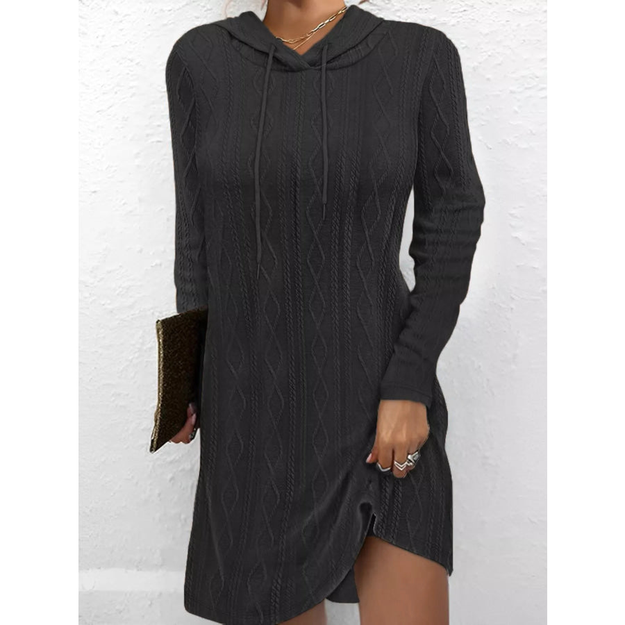 Casual Long Sleeve Hooded Knit Dress Black / S Apparel and Accessories